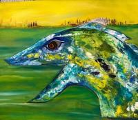 Groen-blauwe drakenkop